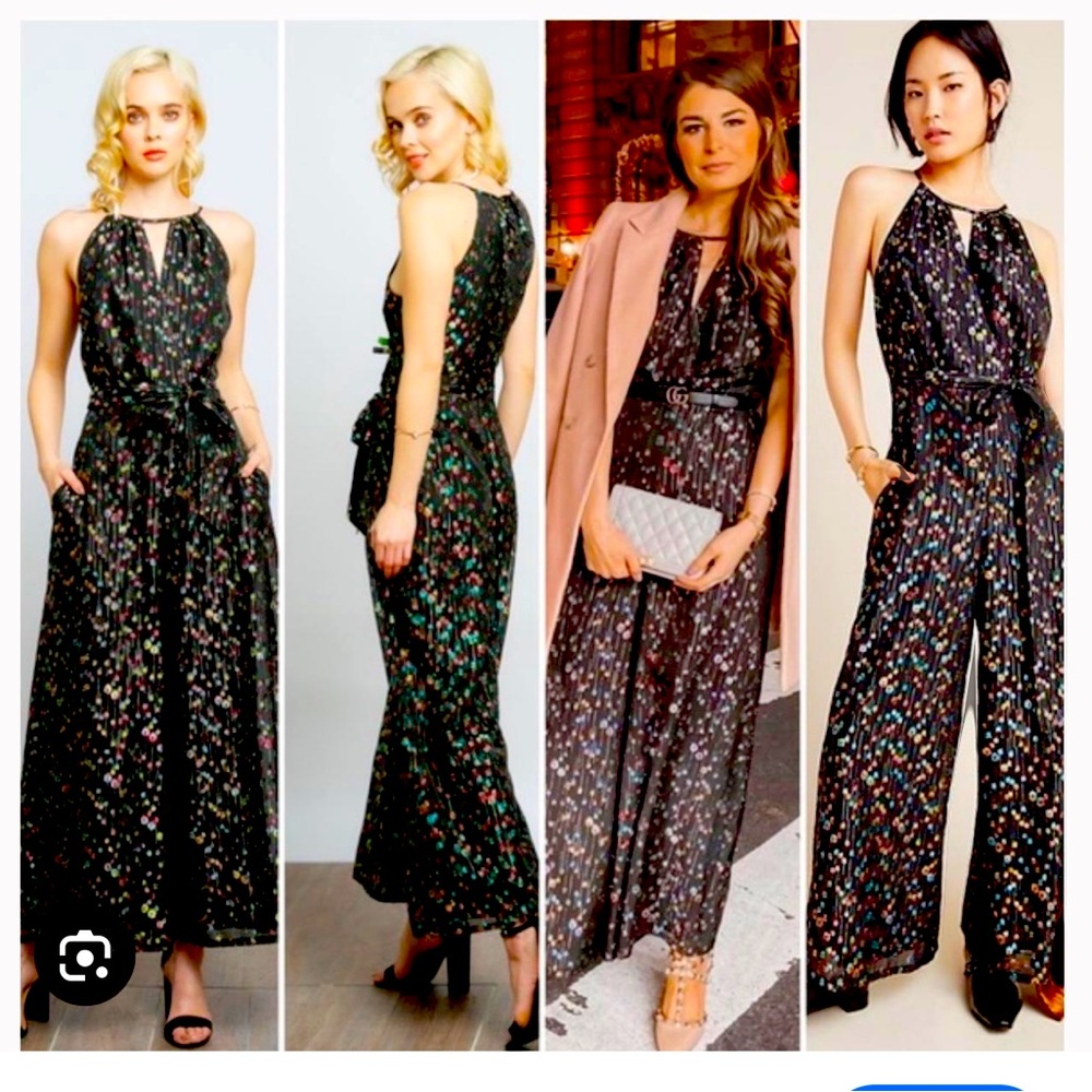 New Eva Franco Anthropologie EVITA Metallic Wide Leg Jumpsuit Size 2